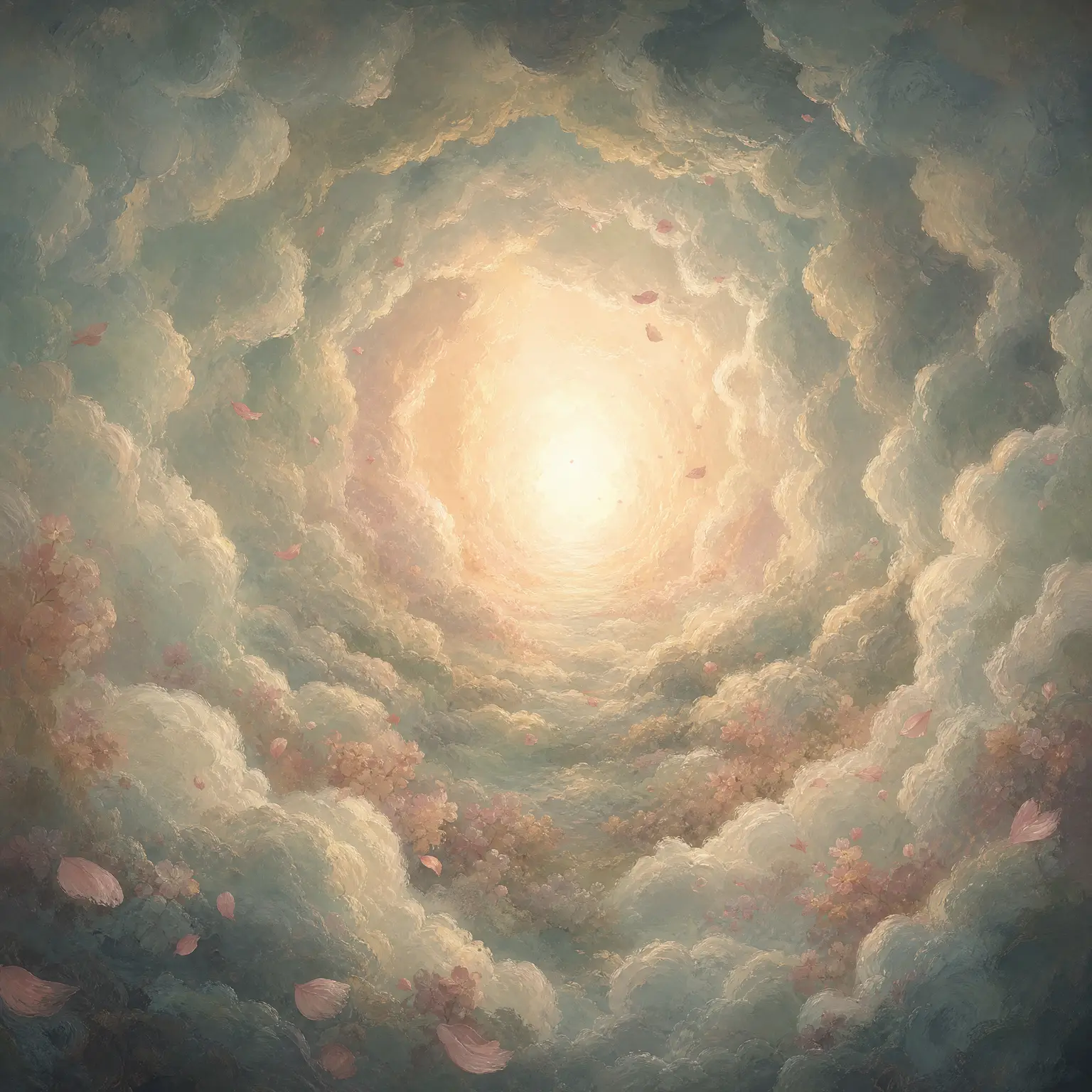 Clouds parting into warm morning light
